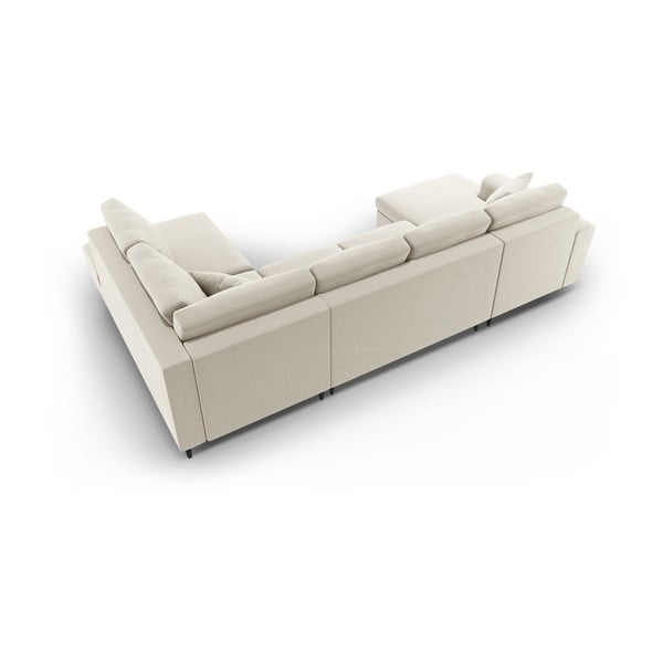 Béžová zamatová rozkladacia/s úložným priestorom rohová pohovka (pravý roh/do "U") Kyoto – Cosmopolitan Design-image-4