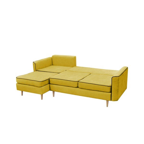 Horičicovožltá rozkladacia pohovka so svetlými nohami Mazzini Sofas Ladybird, ľavý roh-image-2