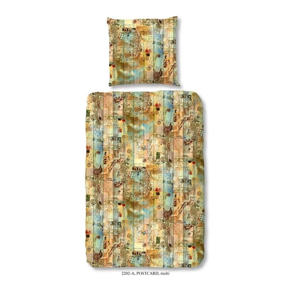 Obliečky na jednolôžko z bavlneného saténu Muller Textiels Good Morning Postcard, 140 × 200 cm