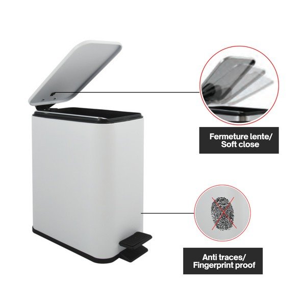 Matne biely nášľapný oceľový odpadkový kôš 5 l Erik – Spirella-image-4