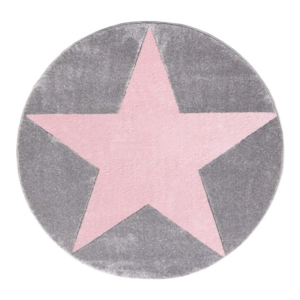 Ružovo-sivý detský koberec Happy Rugs Round, Ø 133 cm