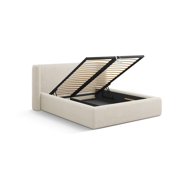 Krémovobiela čalúnená dvojlôžková posteľ s úložným priestorom s roštom 200x200 cm Jason – Windsor & Co Sofas-image-2