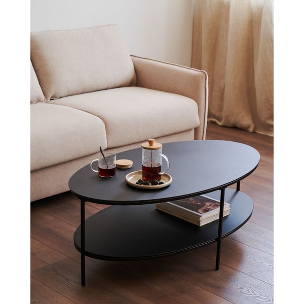 Čierny konferenčný stolík so sklenenou doskou 65x110 cm Fideia – Kave Home-image-1