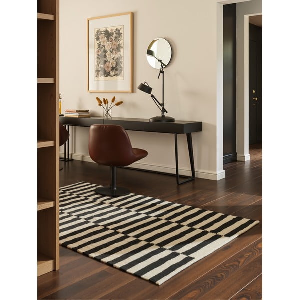 Čierno-biely obojstranný ručne tkaný vlnený koberec 160x230 cm Donna – Hanse Home-image-1