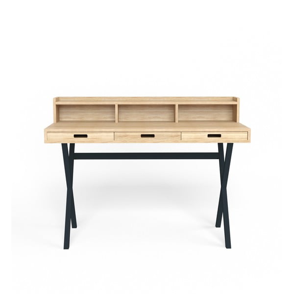 Pracovný stôl z dubového dreva so sivými kovovými nohami HARTÔ Hyppolite, 120 × 55 cm