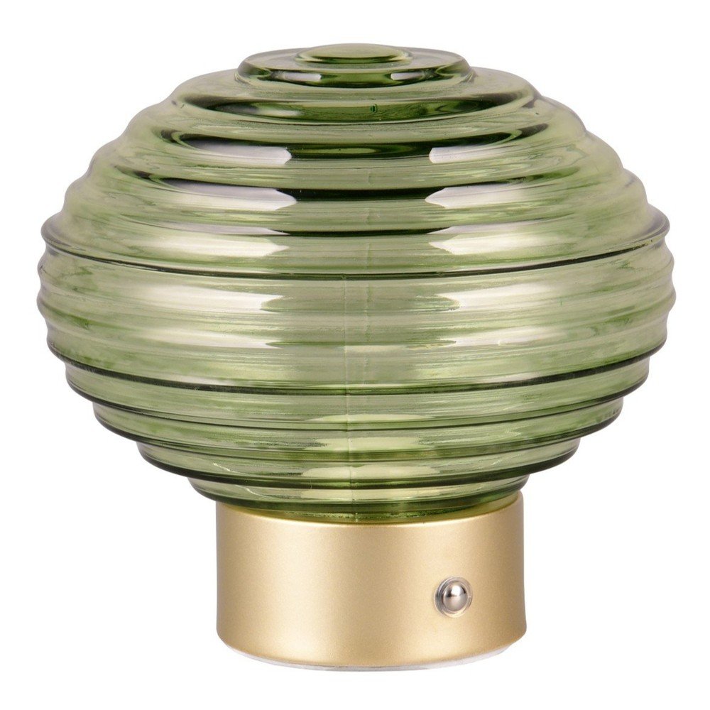 E-shop Stmievateľná LED stolová lampa v zelenej a zlatej farbe so skleneným tienidlom (výška 14,5 cm) Earl – Reality