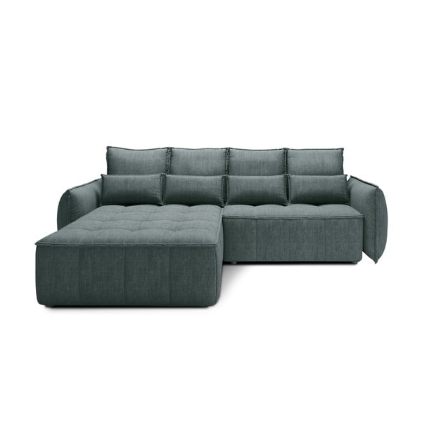 Zelená zamatová rozkladacia/s úložným priestorom rohová pohovka (ľavý roh/s leňoškou) Campo – ELTAP