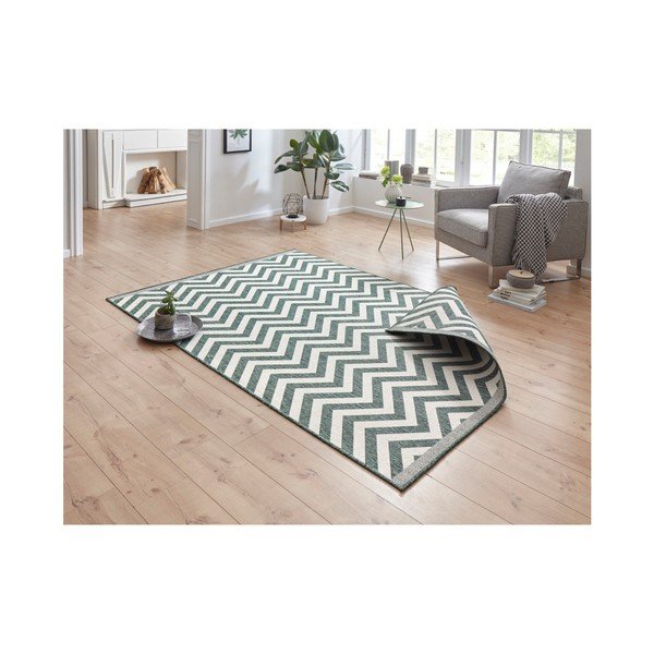 Zeleno-krémový obojstranný vysokoodolný koberec Bougari Twin Supreme Mismo, 170 × 120 cm-image-3