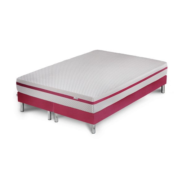 Ružová posteľ s matracom a dvojitým boxspringom Stella Cadente Maison Pluton, 140 × 200 cm