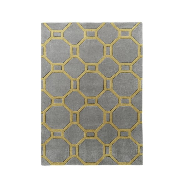Sivožltý ručne tuftovaný koberec Think Rugs Hong Kong Tile Grey & Yellow, 90 × 150 cm