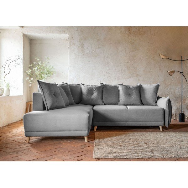 Sivá menčestrová rozkladacia rohová pohovka (ľavý roh) Lazy Lukka – Miuform-image-1