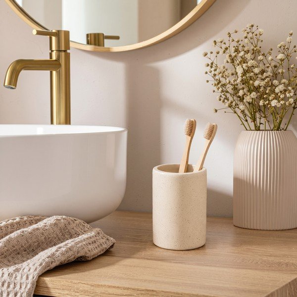Béžový téglik na zubné kefky z polyresínu Oria – douceur d'intérieur-image-1