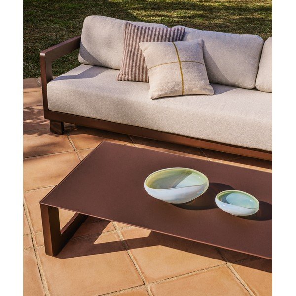 Hnedá/béžová hliníková záhradná lounge súprava pre 3 osoby Nerano – Kave Home-image-1