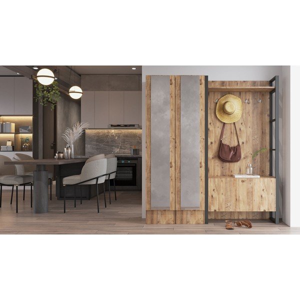 Predsieňová zostava v dekore borovice v prírodnej farbe Yvette - Kalune Design-image-3