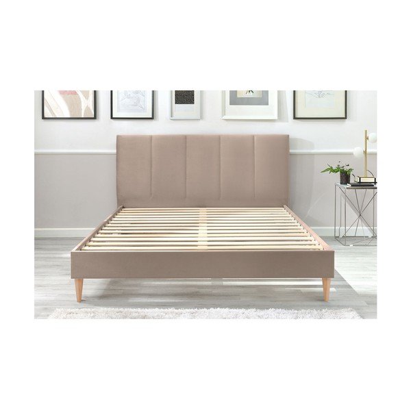 Béžová zamatová dvojlôžková posteľ Bobochic Paris Vivara Light, 180 x 200 cm-image-3