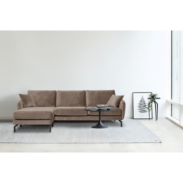 Hnedobéžová zamatová rohová pohovka (ľavý roh) Magic - Scandic-image-1