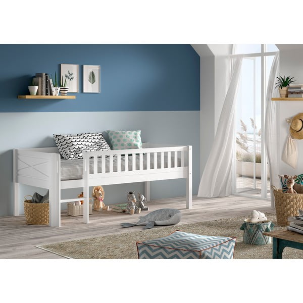 Biela vyvýšená detská posteľ z borovicového dreva s roštom 90x200 cm Scott – Vipack-image-1