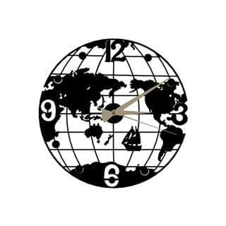 Čierne nástenné hodiny Globe Clock, ⌀ 50 cm
