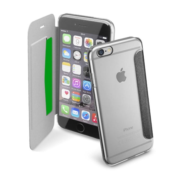 Čierne transparentné peňaženkové puzdro CellularLine Clear Book pre  iPhone 6/6s