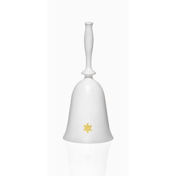 Biely sklenený vianočný zvonček Crystalex Nordic Vintage, výška 17,9 cm