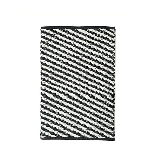 Čierno-biely bavlnený ručne tkaný koberec Diagonal, 60 × 90 cm