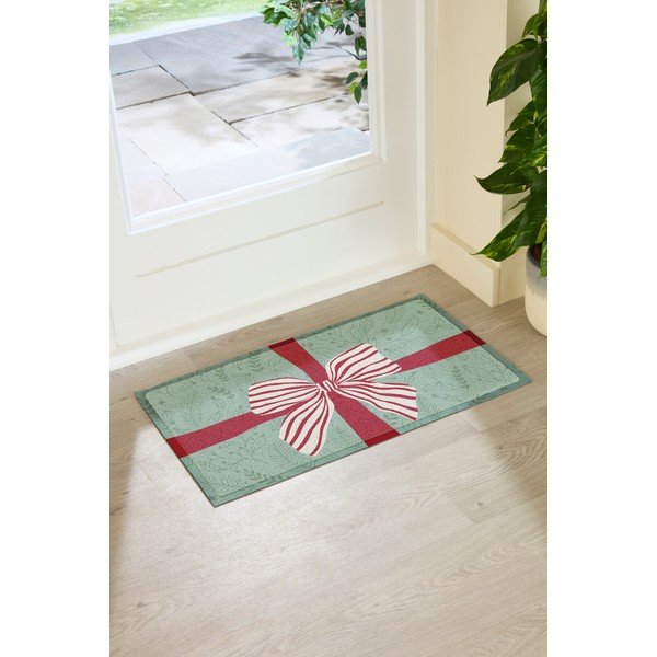 Rohožka s vianočným motívom z recyklovaného plastu 40x70 cm Red & White Stripe Bow – Artsy Doormats-image-2