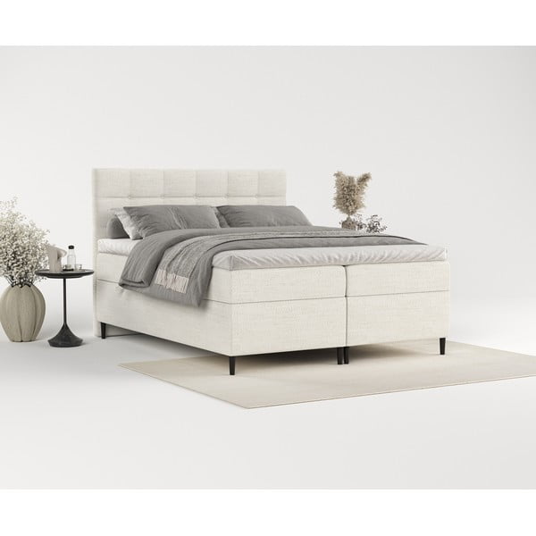Krémovobiela boxspring posteľ s úložným priestorom 200x200 cm Urbaneo – Maison de Rêve-image-1