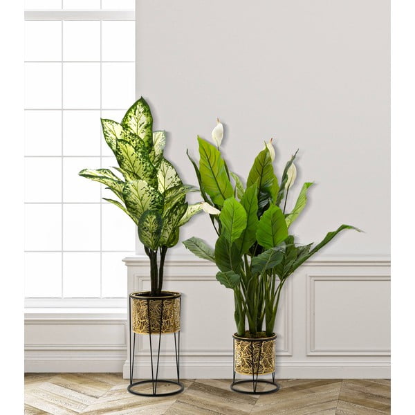 Súprava 2 stojanov na kvetináč v zlatej farbe Mauro Ferretti Leavy, výška 40 cm-image-1