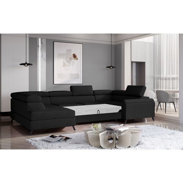 Čierna rozkladacia/s úložným priestorom rohová pohovka (ľavý roh/do tvaru "U") Escada – ELTAP-image-2