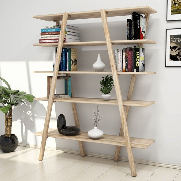 Knižnica z borovicového dreva v prírodnej farbe 120x148 cm Perla – Kalune Design-image-1