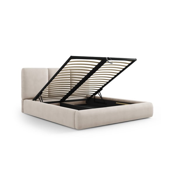 Béžová čalúnená dvojlôžková posteľ s úložným priestorom s roštom 140x200 cm Brody – Mazzini Beds-image-2