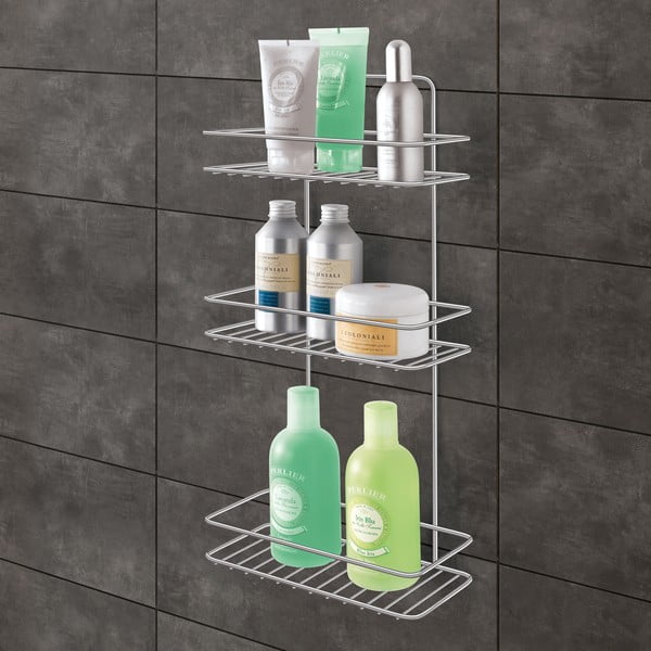 Závesná oceľová kúpeľňová polička bez vŕtania v lesklo striebornej farbe Luxy – Metaltex-image-1