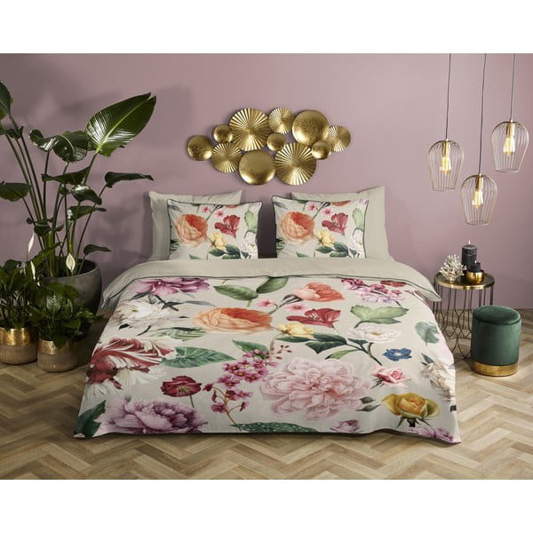 Béžové obliečky na dvojlôžko/predĺžené z bavlneného saténu 200x220 cm Fiori – Descanso-image-1