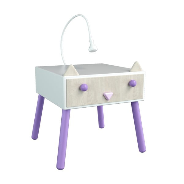 Nočný stolík s povrchom z dyhy, fialové detaily, Dotties Mačička