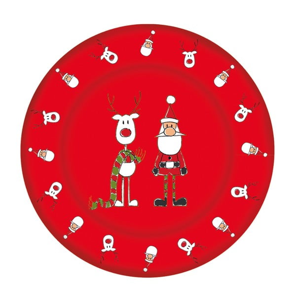 Červený sklenený tanier s vianočným motívom PPD Xmas Plate Rudi Scarf Duro, ⌀ 32 cm