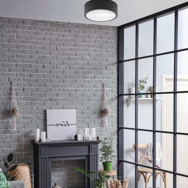 Čierne stropné svietidlo so skleneným tienidlom - LAMKUR-image-2