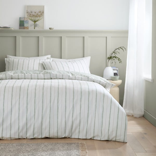 Bielo-zelené predĺžené obliečky na dvojlôžko z bavlneného perkálu 230x220 cm Scallop Floral – Bianca-image-2