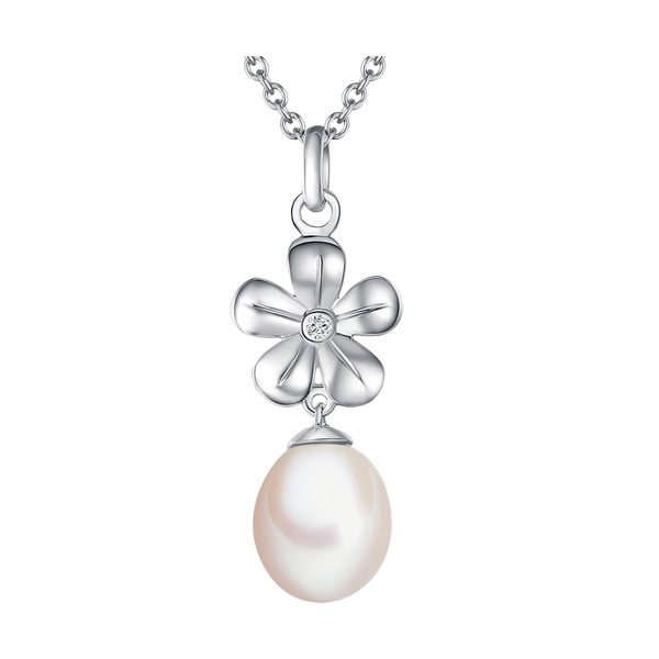 Strieborný náhrdelník s pravým diamantom a perlou Tess Diamonds Celestina, dĺžka 40 cm