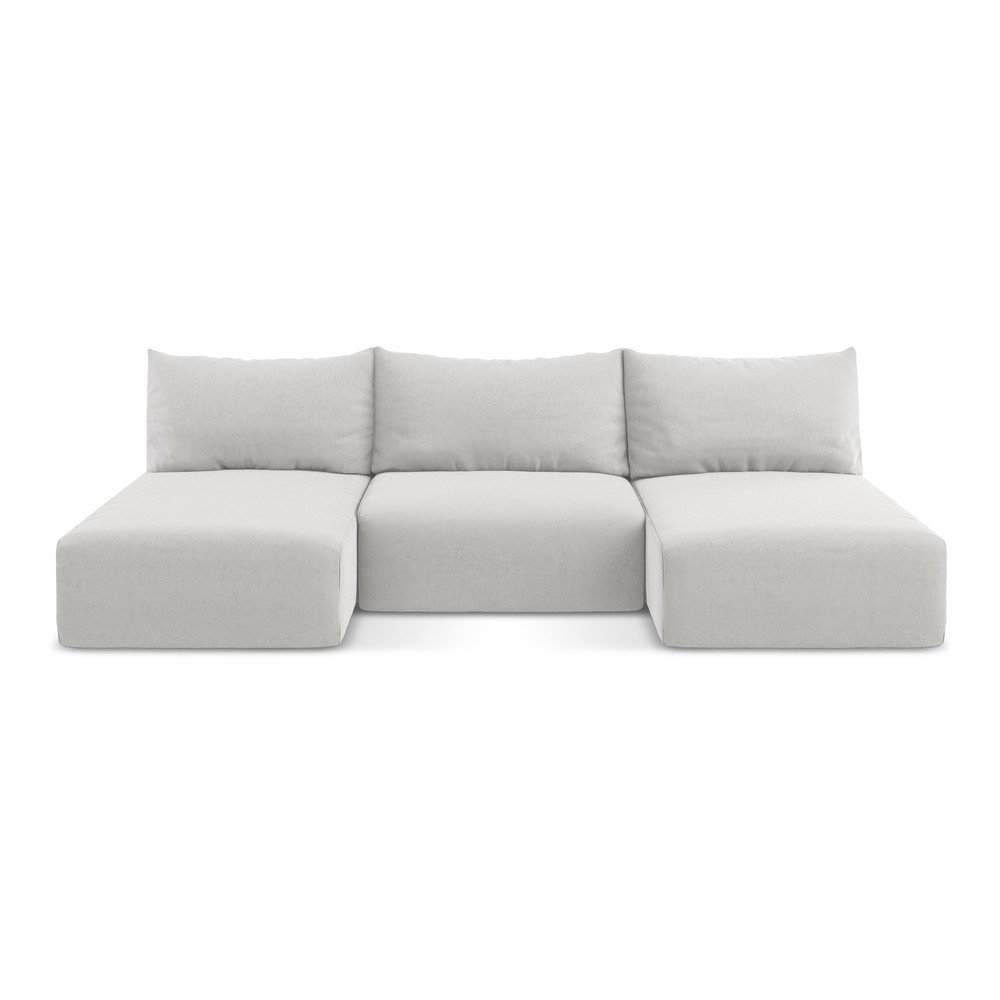 Svetlosivá zamatová rozkladacia/s úložným priestorom rohová pohovka (do tvaru "U") Kalena – Makamii