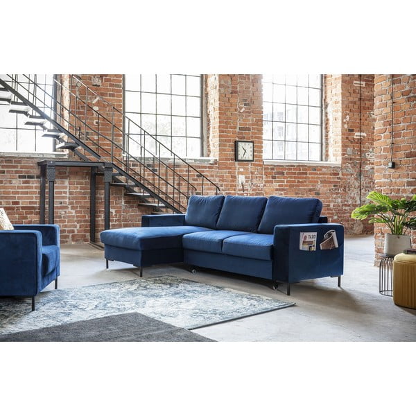 Námorníckymodrá zamatová rozkladacia rohová pohovka Miuform Lofty Lilly, ľavý roh-image-3