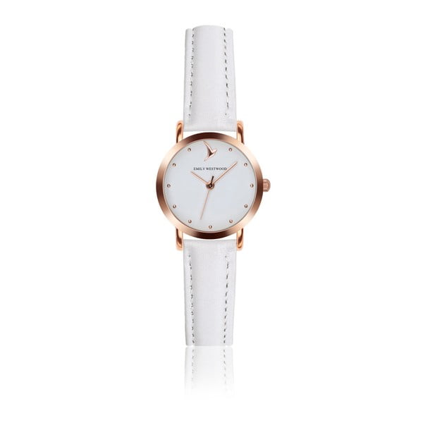 Dámske hodinky s bielym remienkom z pravej kože Emily Westwood Vintage