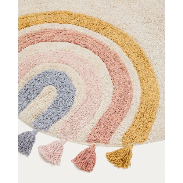 Slonovinový prateľný/ručne tkaný bavlnený detský koberec ø100 cm Tadea – Kave Home-image-4