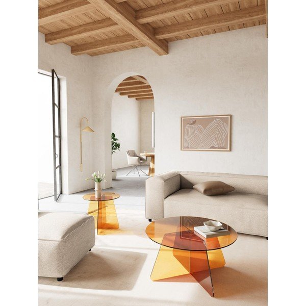 Hnedý sklenený okrúhly konferenčný stolík ø 80 cm Samos – Actona-image-3