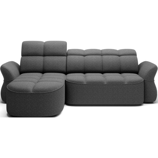 Tmavosivá zamatová rozkladacia/s úložným priestorom rohová pohovka (ľavý roh/s leňoškou) Beneth – ELTAP