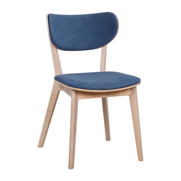 Matne lakovaná dubová stolička s modrým sedadlom a opierkou Folke Vidar