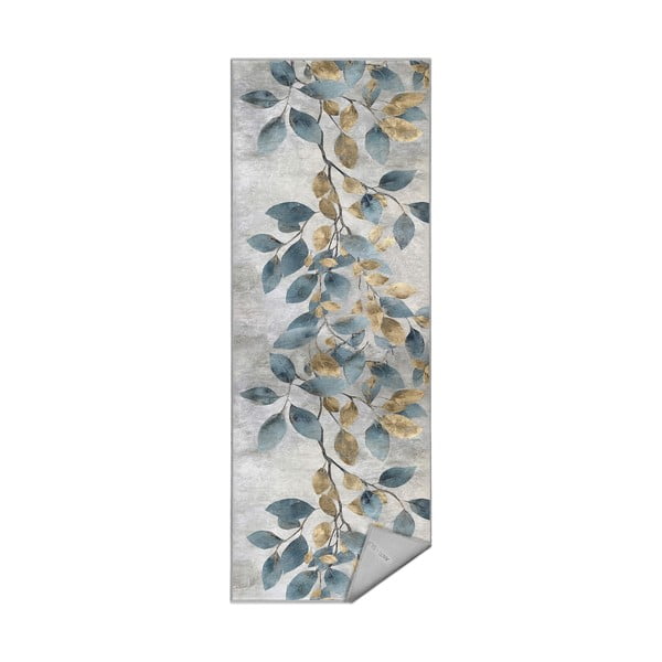 Prateľný behúň vo svetlomodrej a zlatej farbe 80x200 cm Golden Leaves – Mila Home