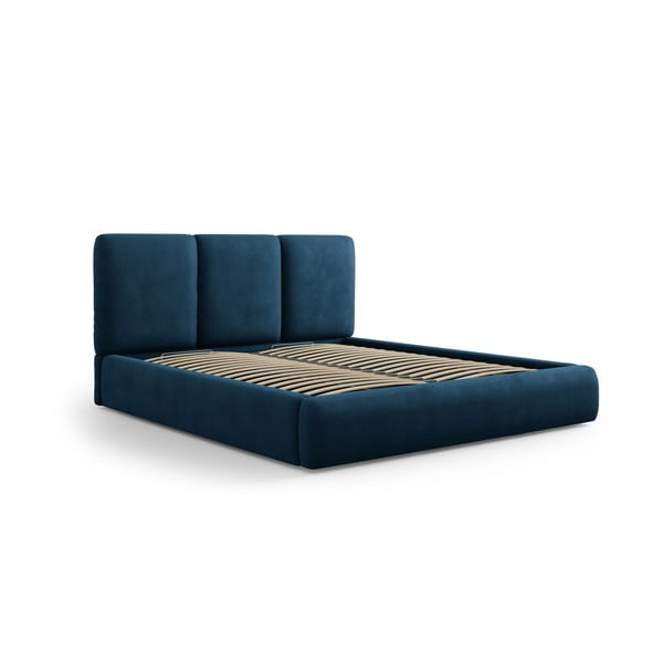 Tmavomodrá čalúnená dvojlôžková posteľ s úložným priestorom s roštom 200x200 cm Brody – Mazzini Beds