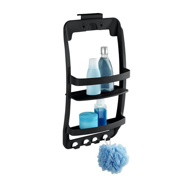 Čierna závesná/bez vŕtania plastová kúpeľňová polička Universal – Wenko