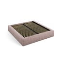 Svetloružová čalúnená dvojlôžková posteľ s úložným priestorom s roštom 200x200 cm Simon – Micadoni