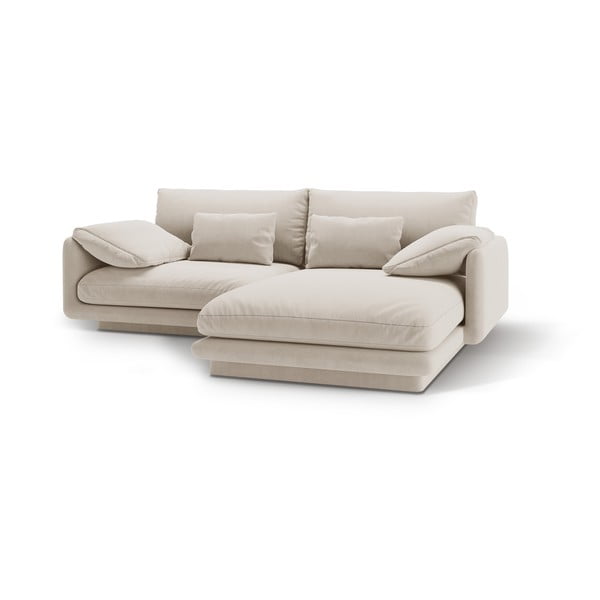 Biela zamatová rohová pohovka (pravý roh/s leňoškou) Torino – Micadoni -image-1